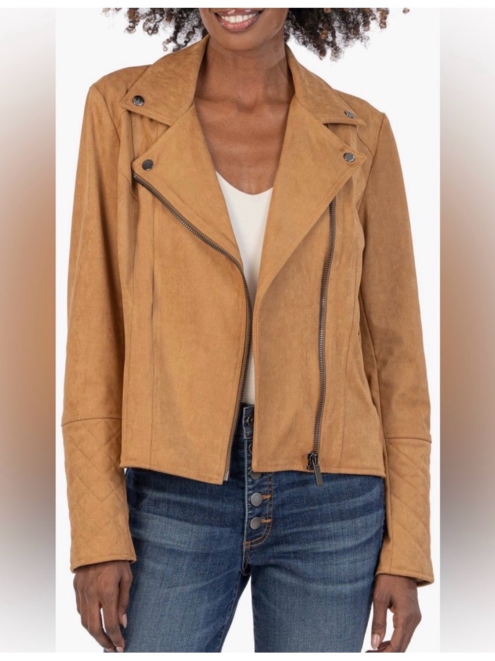 XL Women's Tan Faux Suede Moto Jacket - Kut of Cloth